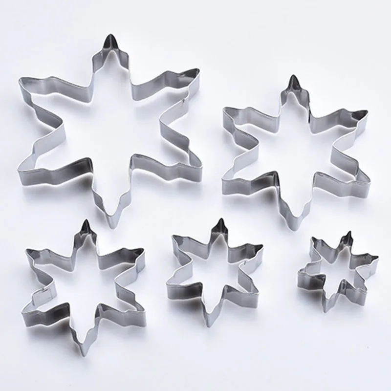 

5 Pcs Christmas Snowflake Cookie Mold DIY Baking For Stainless Steel Cake Ice Snowflake Handmade Cookie Mould