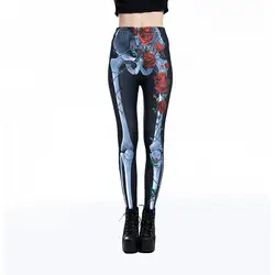 Хэллоуин фестиваль Леггинсы Скелет Роза 3D печатных Эластичные штаны Для женщин Фитнес узкие штаны уличная