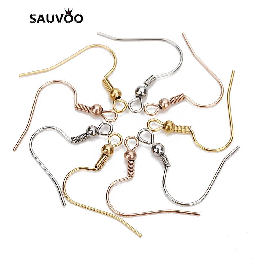 Серьги гвоздики SAUVOO из нержавеющей стали 3 цвета 20 шт. 20x20 мм крючки с пружиной и