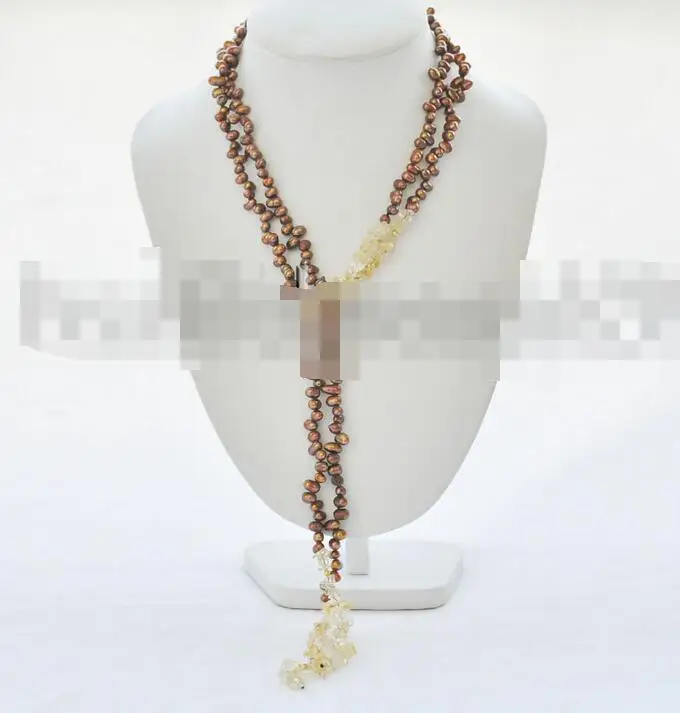 

FREE SHIPPING>>>@@ > 3832 COFFEE RICE WHITEWATER PEARL YELLOW CRYSTAL NECKLACE