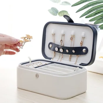 Double Layer Portable Travel Jewelry Box PU Leather Display Organizer Earrings Necklace Rings Storage Packaging Case Accessories high quality pu leather three layer double drawer jewelry box jewelry display jewelry storage gift box