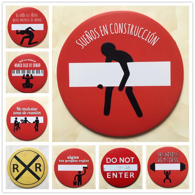 

Creative Cue Slogan Retro Plaque Metal Plates Road Shop Bar Signboard Vintage Decoration Wall Painting Decor Round 30CM R005