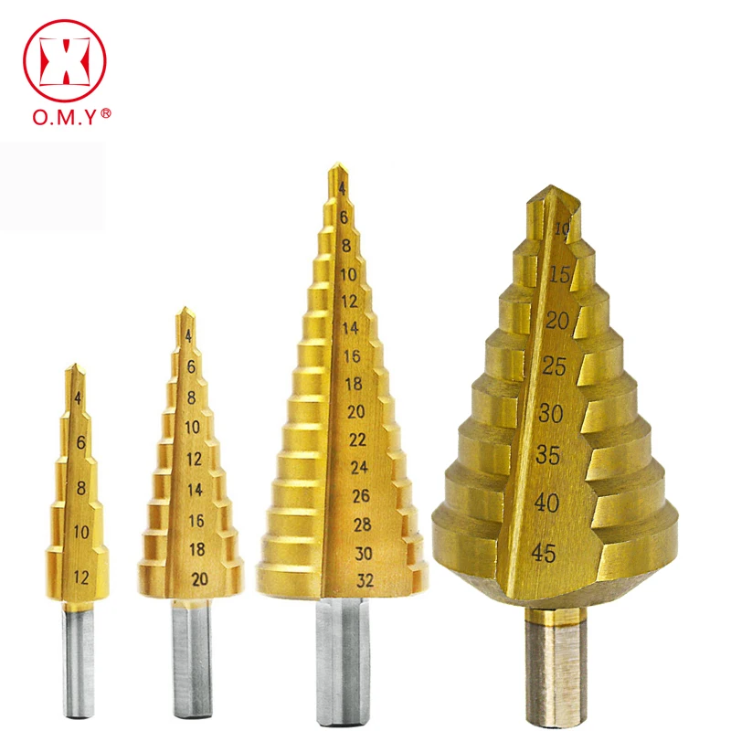  Step Drill Bit HSS Steel Cone Titanium Coated Woodworking Drill Bits Tool Set Hole Cutter 4-12 4-20