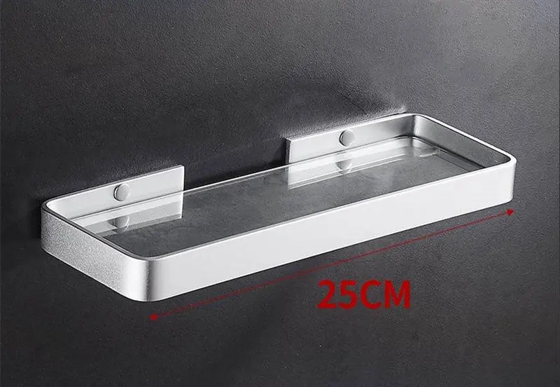 white 25cm Полка для ванной из алюминия, Косметическое Мыло, угловые полки, органайзер для ванной комнаты, черная квадратная стеклянная угловая полка - Цвет: white 25cm