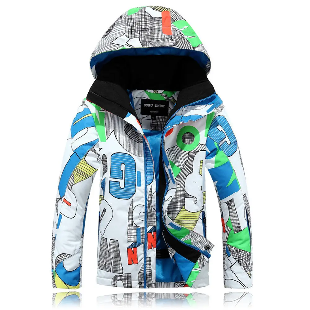 Gsou/лыжная куртка для детей; зимние уличные пальто для детей; ветрозащитная теплая куртка с капюшоном для мальчиков; Яркая Цветная лыжная куртка для сноуборда - Цвет: GSAAB1