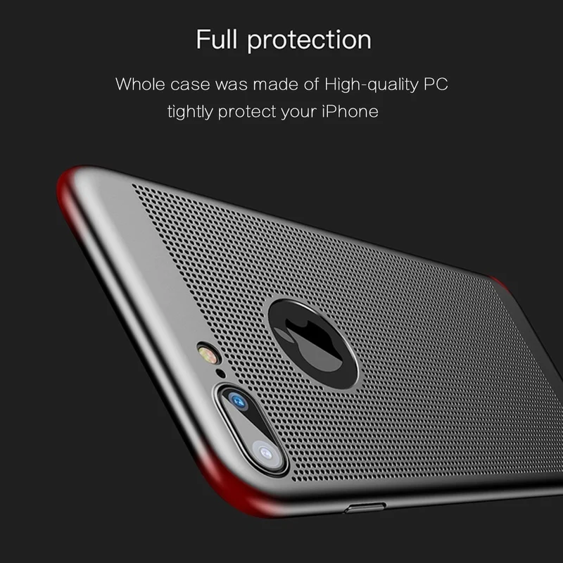 Portefeuille Heat Dissipation Case For iPhone 7 Ultra thin Hard PC Mesh Back Cover For Apple iPhone 8 Plus X 6 6S 5 5S SE Fundas (5)