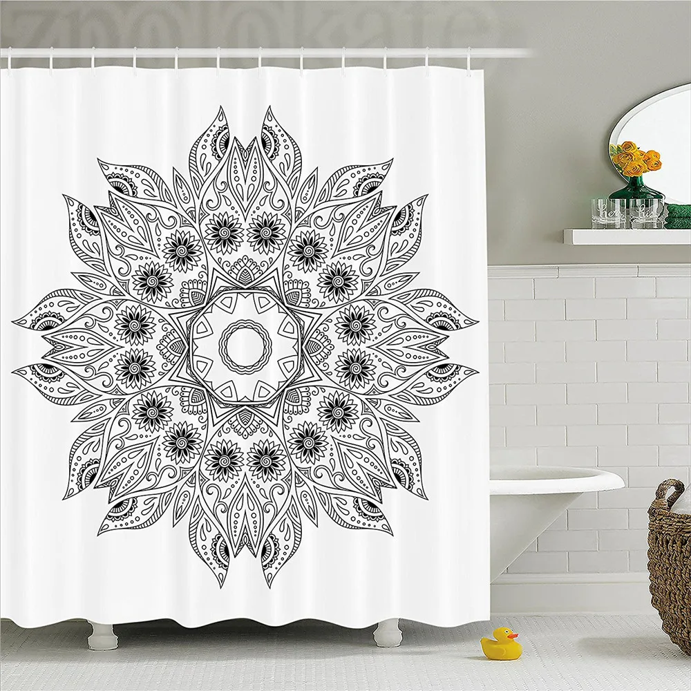 

Mandala Decor Shower Curtain Ornate Arabesque Esoteric Figure Esoteric Oriental Chakra Ritual Art Print Bathroom Decor Set with