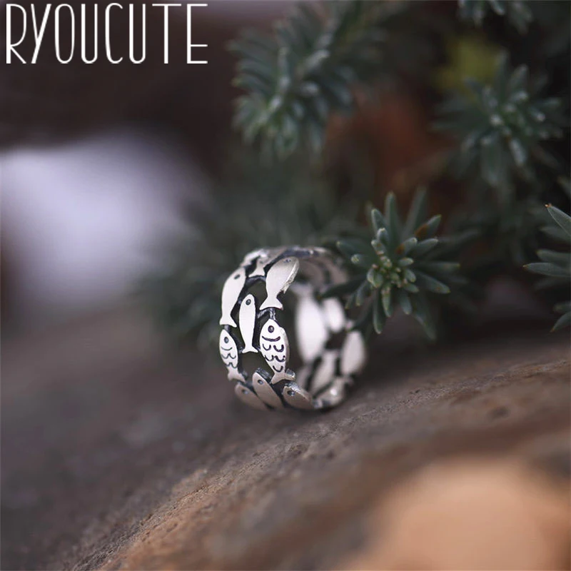 

Simple Style Real 925 Sterling Silver Fish Rings for Women Gifts Wedding Jewelry Large Antique Finger Rings Anelli