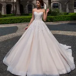Роскошное Свадебное платье без бретелек с аппликацией из кружева и тюля, Элегантное свадебное платье с открытой спиной, Свадебное бальное