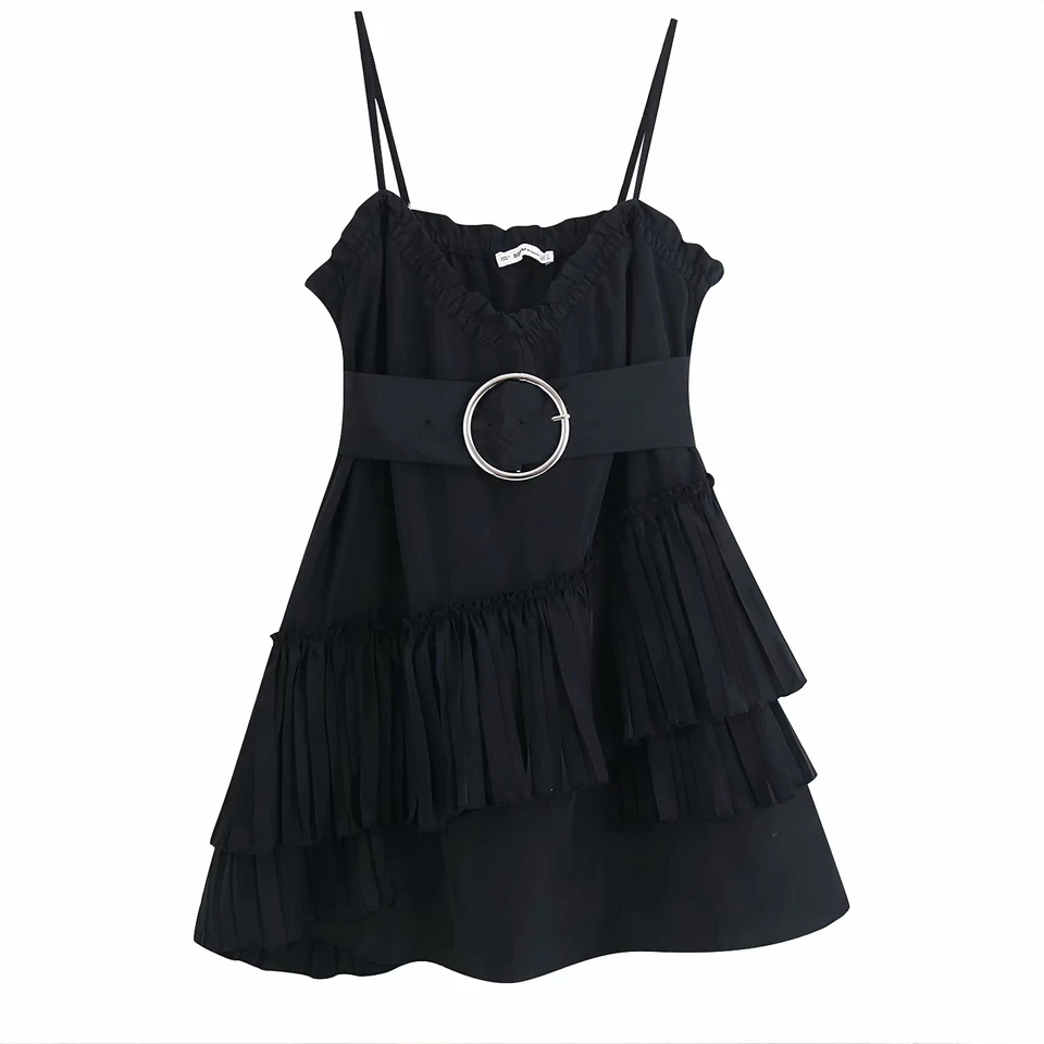 

Women Summer Elegant Party Pleated Dress 2019 Sleeveless Sashes V-Neck Dresses Female Solid Black A-Line Dress vestido Clothing