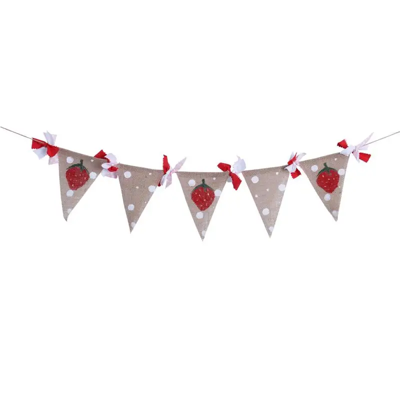 

2 Meters Strawberry and Polks Dots Pattern Kids Birthday Banners Bunting Flags Garland Hanging For Baby's First Birthday Party