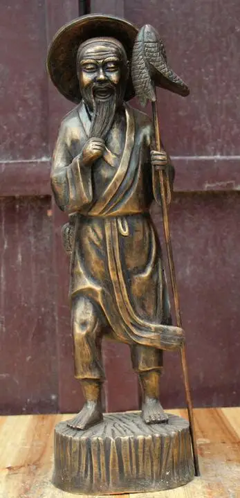 

Details about 30" Old Chinese Bronze Stand Fisherman Old Man geezer Fish Fishermen Statue