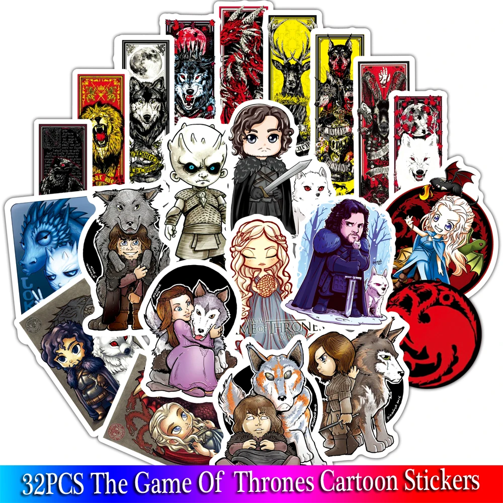 

32pcs Cartoon Stickers Game Of Thrones Stickers War TV Series For Luggage Car Laptop Notebook Decal Fridge Skateboard Sticker