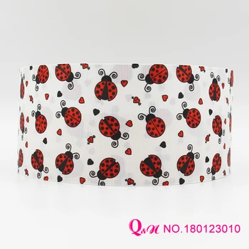 

Q&N ribbon 16mm 22mm 25mm 38mm 50mm 75mm ladybug printed grosgrain ribbon webbing 50yards/roll for hair tie free shipping