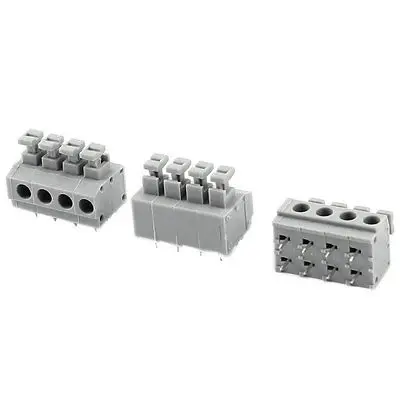 

3pcs Straight 4 Positions 5.0mm PCB Board Screwless Spring Terminal Blocks Gray Free shipping