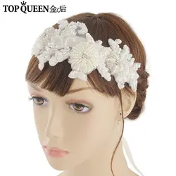 TOPQUEEN H324 свадебный головной убор кружева цветок с бисером повязку свадебные аксессуары для волос волосы украшения невесты аксессуары для