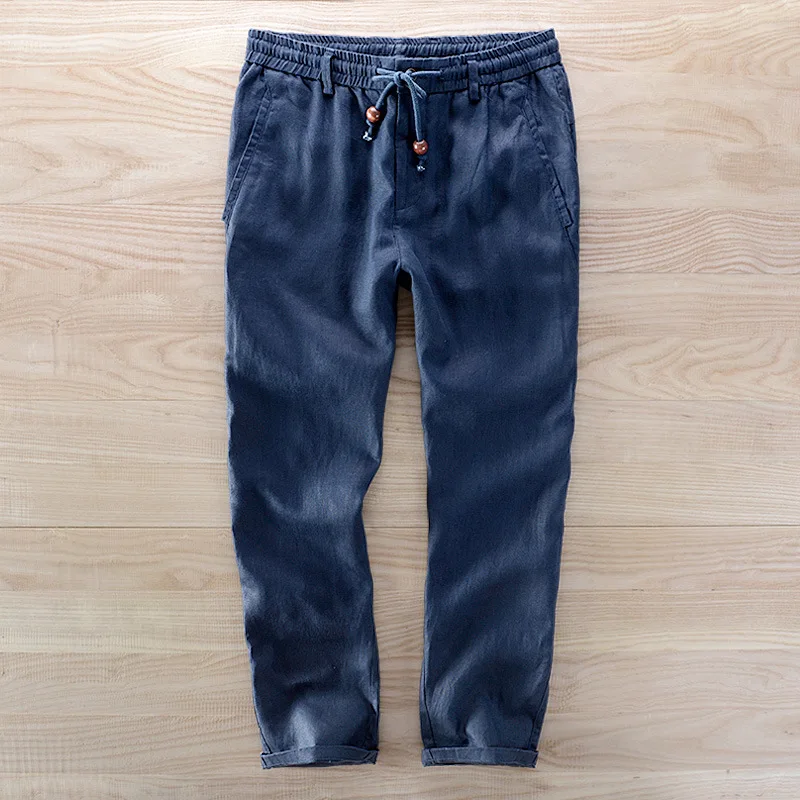 

2018 Summer men's linen ankle-Length pants loose thin casual men flax trousers 30-40 size elastic waist breathable pants Y658
