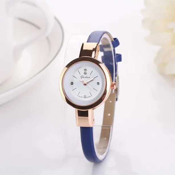 Часы с золотым браслетом для женщин, роскошный бренд, кожаный ремешок, кварцевые часы для женщин, платье, наручные часы, женские часы, Relogio Feminino - Цвет: Синий