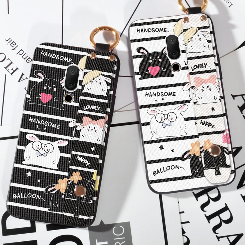

Wrist Strap Phone Cases For Meizu 16 16th 16X Luxury Cute Rabbit Funda Coque Case For Meizu 16 Plus / 16th Plus Holder Case