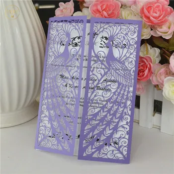 

Mery laser cut purple peacock invitations wedding cards