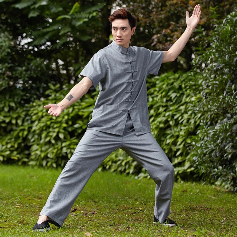 Drak Gray font b Chinese b font Men Tai Chi Uniform font b Traditional b font
