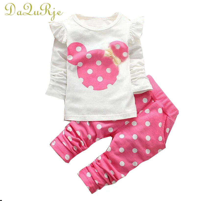 

2017 autumn winter baby girl clothes cotton baby clothing sets dot print long sleeve kids clothes girls t shirt + pants 2pcs set