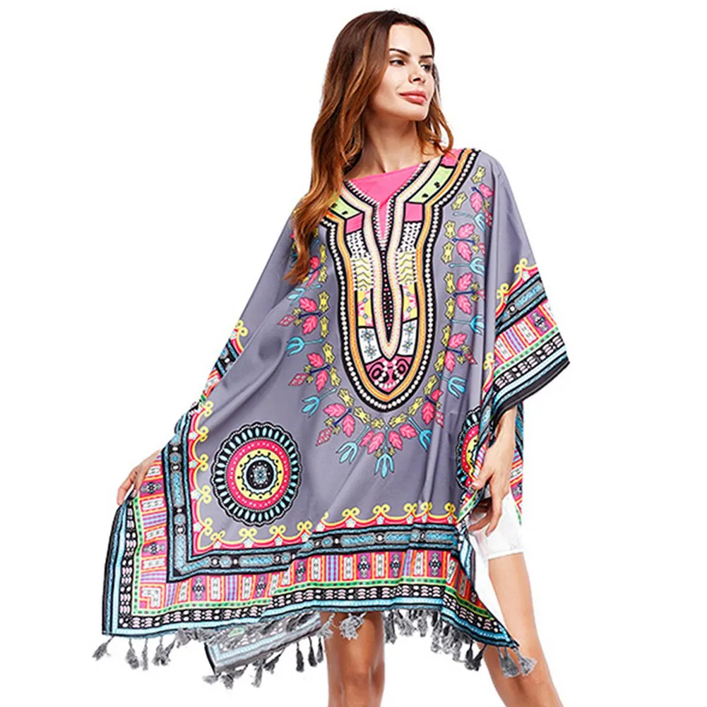 Fadzeco 2019 африканские платья для женщин Bazin Riche Dashiki вечерние праздничные рукава «летучая мышь» с принтом и кисточками, африканские платья