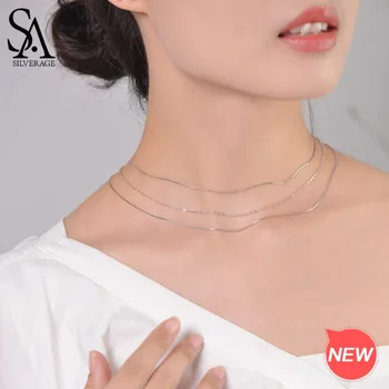 

SA SILVERAGE Real 925 Sterling Silver O Chain Necklaces Snake Chain Necklaces Box Chain Necklaces Three Types Silver Necklaces