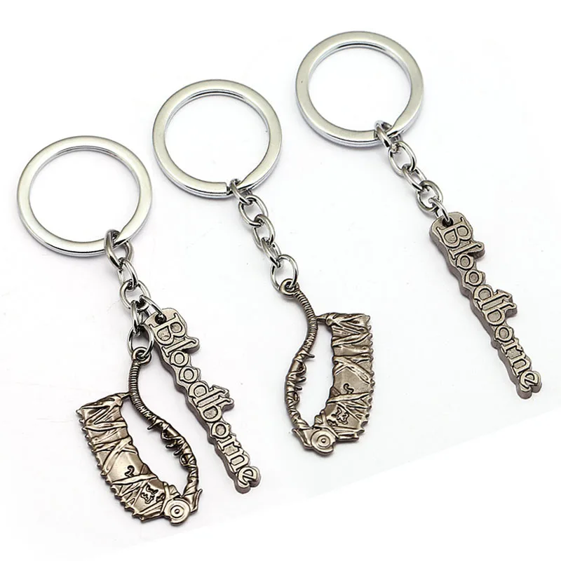 

XS PS4 Bloodborne Logo Keychain Metal 3 Models Hunter Pendant Key Ring Chain Holder llavero Men Gift Porte Clef Sleutelhanger