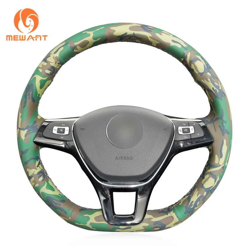 

MEWANT Camouflage Artificial Leather Steering Wheel Cover for Volkswagen VW Golf 7 Mk7 New Polo Jetta Passat B8 Tiguan Sharan