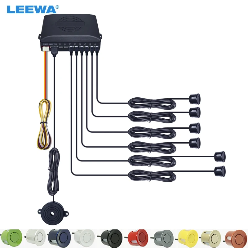 LEEWA Car 6 Sensors Parking Sensor Reverse Backup Radar 2 Front 4 Rear