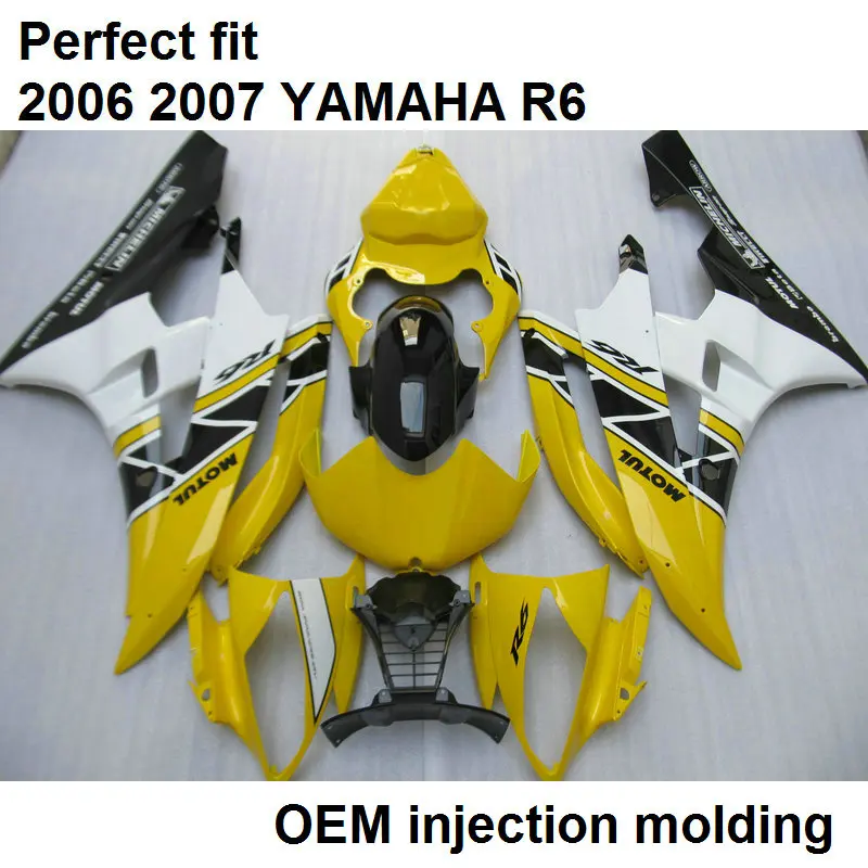 Aftermarket Body Parts Fairings For YAMAHA YZF R6 06 07 Yellow White Black Motorcycle Fairing