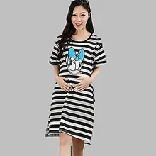 Pregnant Women Nightgown Night Gowns Cartoon Cotton Sleepwear Short-Sleeve Night Dress Summer Sleepshirts Plus Size Nightshirt