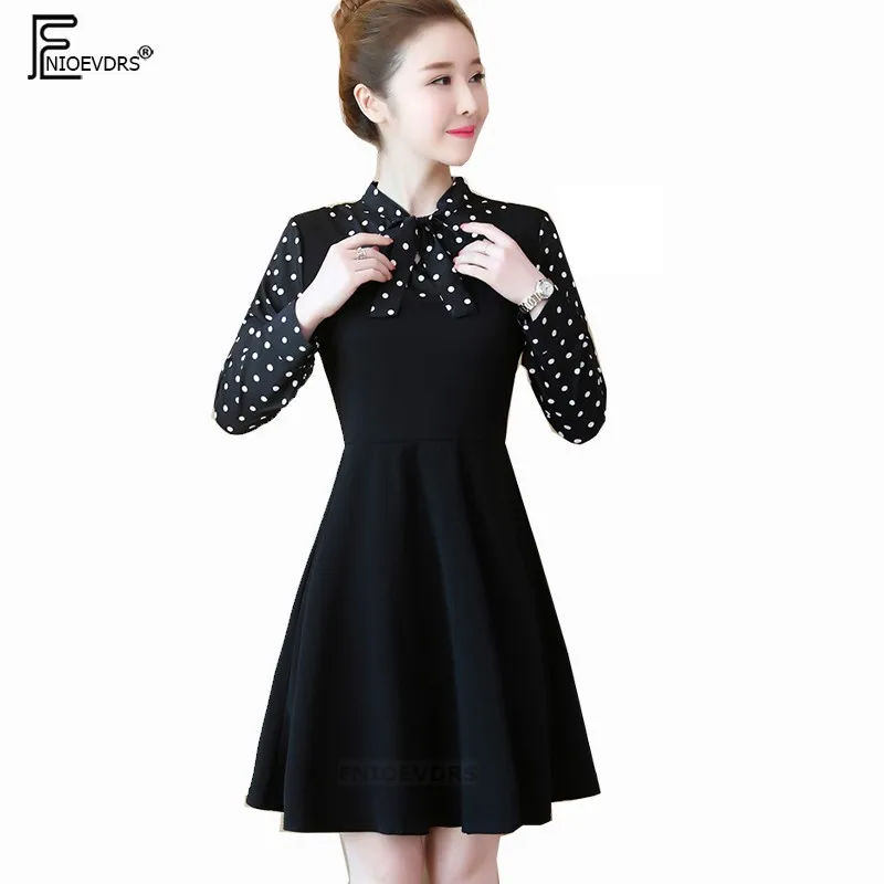 

Bow Tie Dresses Hot Sales Women Faux Two Piece Cute Elegant Office Lady Work Patchwork Polka Dot Black Basic Dress 5XL 4XL 3XL