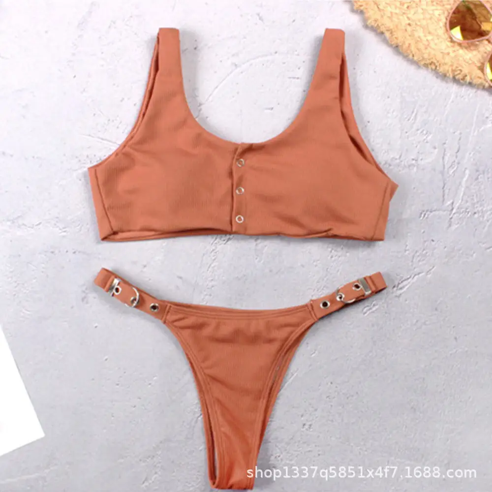 Hot Babes Bikini Set U Neck Wide Strappy Biqiuini 9