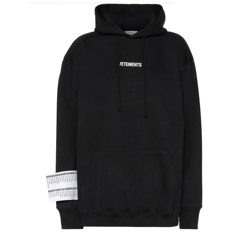 Black Casual Vetements Hoodies Men Women Loog Sleeve Big tag High Quality Embroidery Autumn Winter Vetements Hoodies New - Color: 1