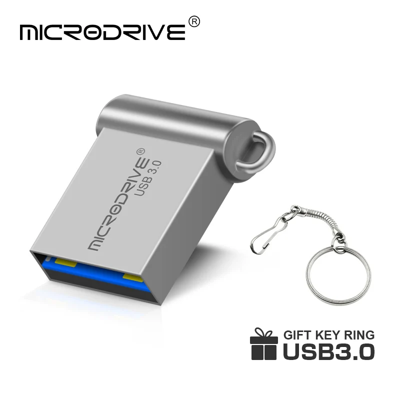 USB 3,0, карта памяти, 16 ГБ, 32 ГБ, 64 ГБ, 128 ГБ, супер мини металлический usb флеш-накопитель, маленький флеш-накопитель, u-диск с цепочкой для ключей - Цвет: Серебристый