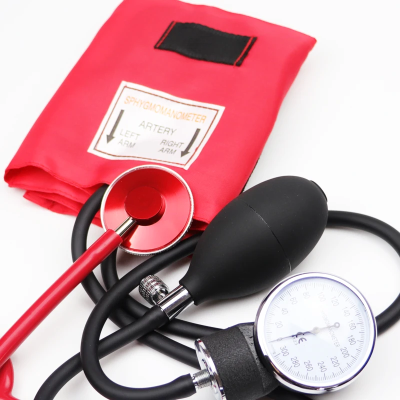 Classic Red Color Blood Pressure Monitor BP Cuff Stethoscope Arm Aneroid Sphygmomanometer with Single Head Cute Stethoscope