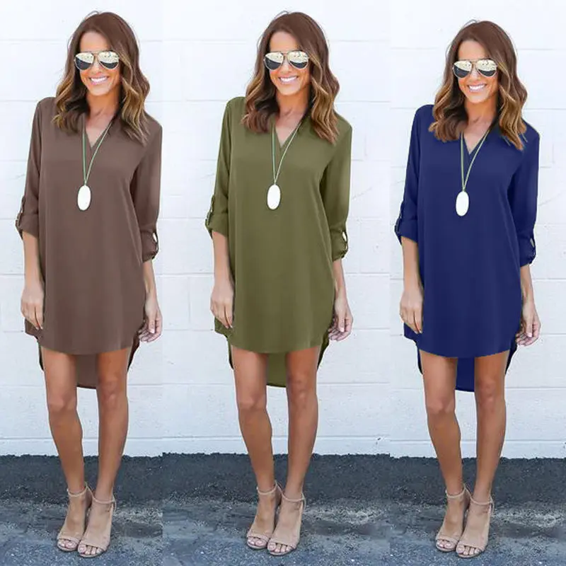 

Plus Size Women Blouse Chiffon Long Sleeves Blouse Shirts V-neck Casual Loose Long Shirt Tops Outfits Summer Office Sunsuit Top