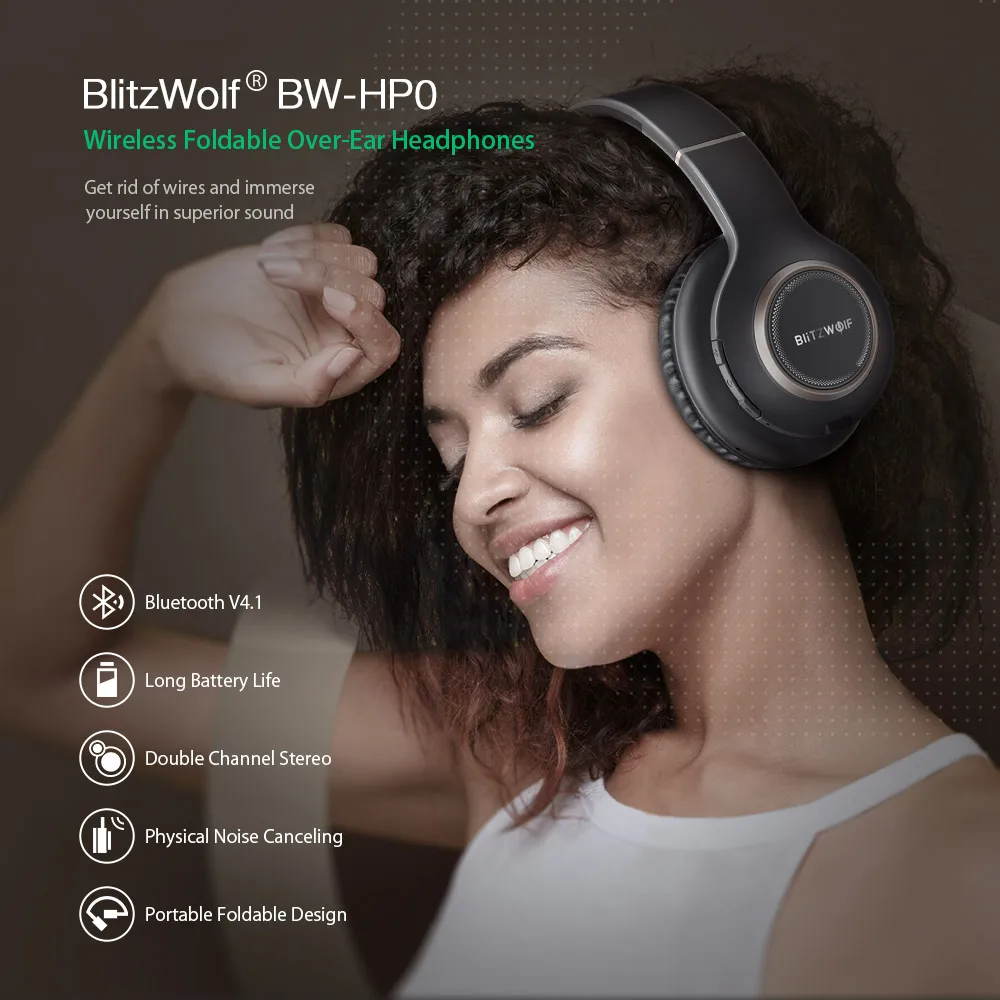 BlitzWolf BW-HP0 беспроводные наушники Bluetooth гарнитура складные Накладные наушники с микрофоном для ПК мобильного телефона Mp3