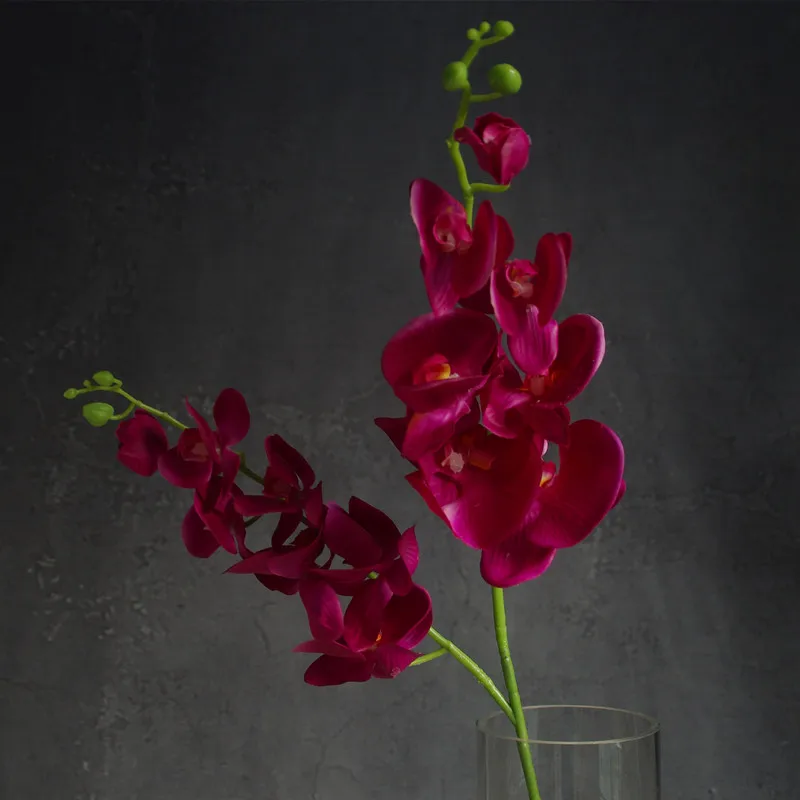 

Purple 2 Heads Phalaenopsis Big Orchid 110cm PU Latex Flower Real Touch Orchid Artificial Flower Wedding Flower Free Shipping