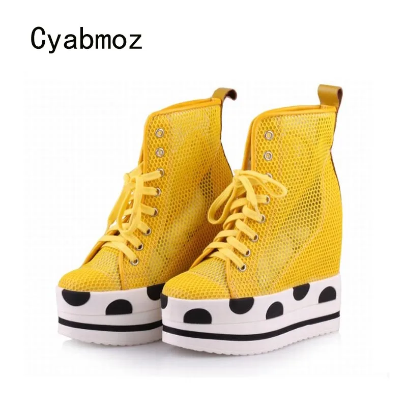 Женские туфли на танкетке Cyabmoz высокий верх платформа пикантные дышащие