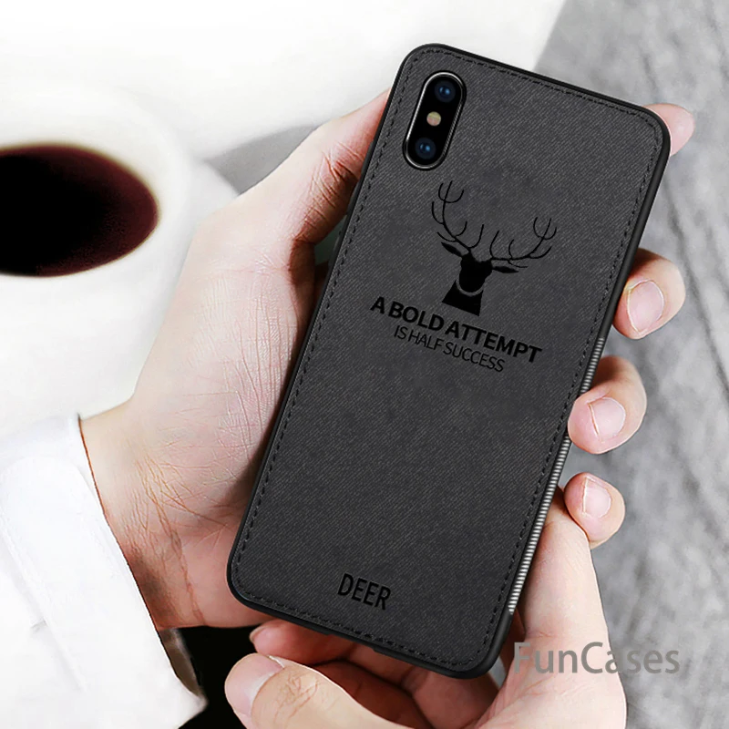 Холст с тиснением Олень чехол для iPhone X Xs Max Xr 8 7 6 6s S6 Plus Мягкий полиуретановый край