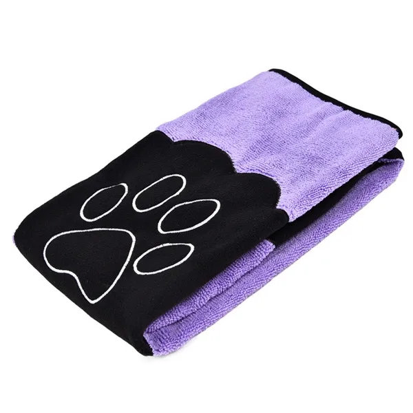 Супер полотенце для сушки собак с лапой в полоску с карманом ультра-абсорбент животное кошка банное полотенце микрофибра удобный мягкий 86*49 см - Цвет: Light purple