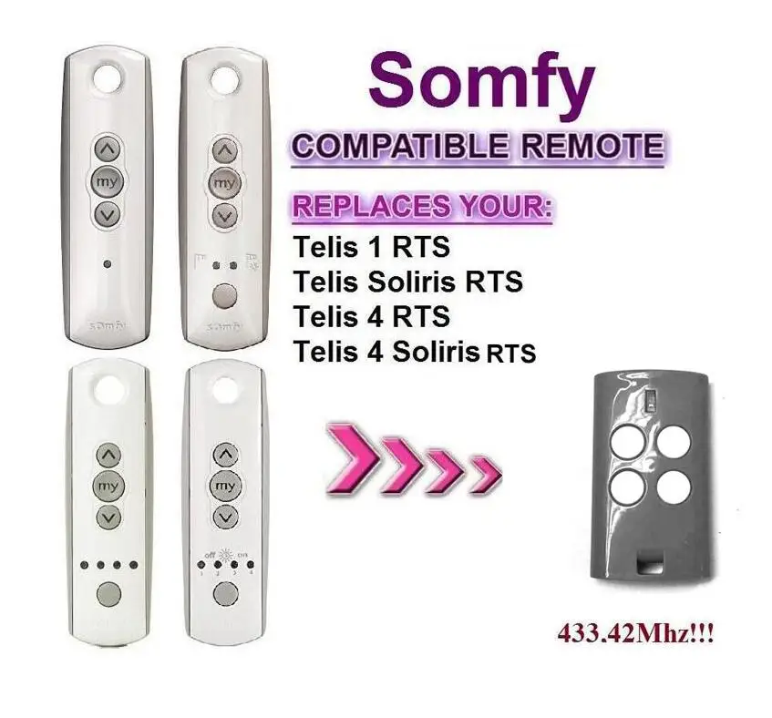 

FOR SOMFY Telis 4 RTS, Somfy Telis 4 Soliris RTS compatible garage door remote control FREE SHIPPING