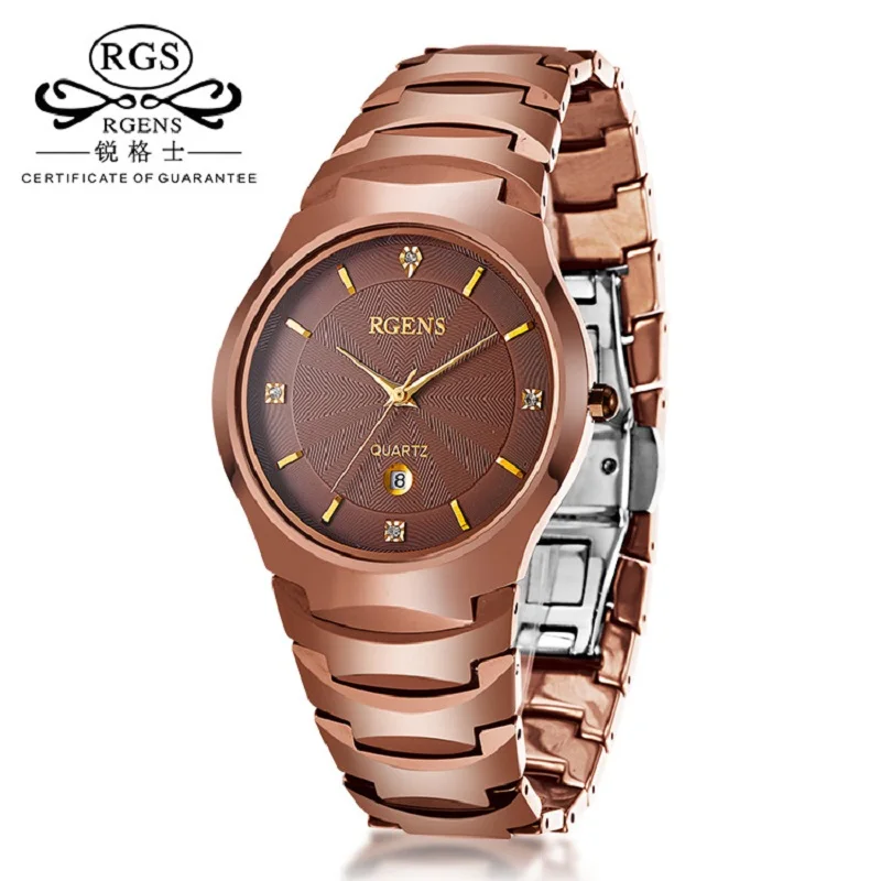 

business men watch Rose gold tungsten steel quartz clocks Luxury male wristwatch waterproof calendar diamond RGENS brand clocks