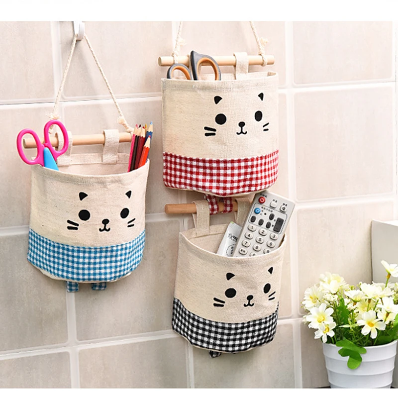 

1pcs Lovely Linen Pastoral Style Hanging Box Clothing Organizer Mails Door Wall Closet Hanging Box Fa6