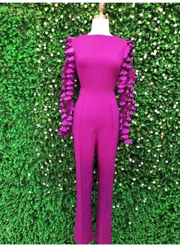 

2019 jumpsuits sexy Celebrity Ruffles O Neck women Full Temperament Pink Night Club Party Body con Black jumpsuits wholesale