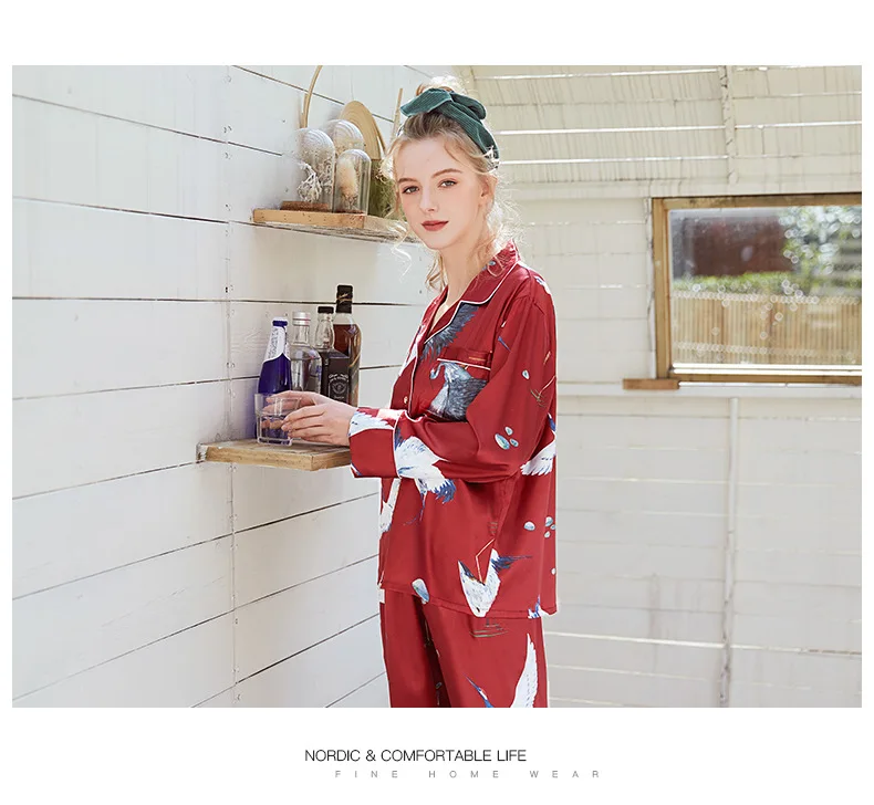 PS0349 Новинка 2019 года для женщин пижамы ночное высокое качество атласное шелковое ночное белье дамы Пижама с рисунком сезон: весна-лето 2 шт