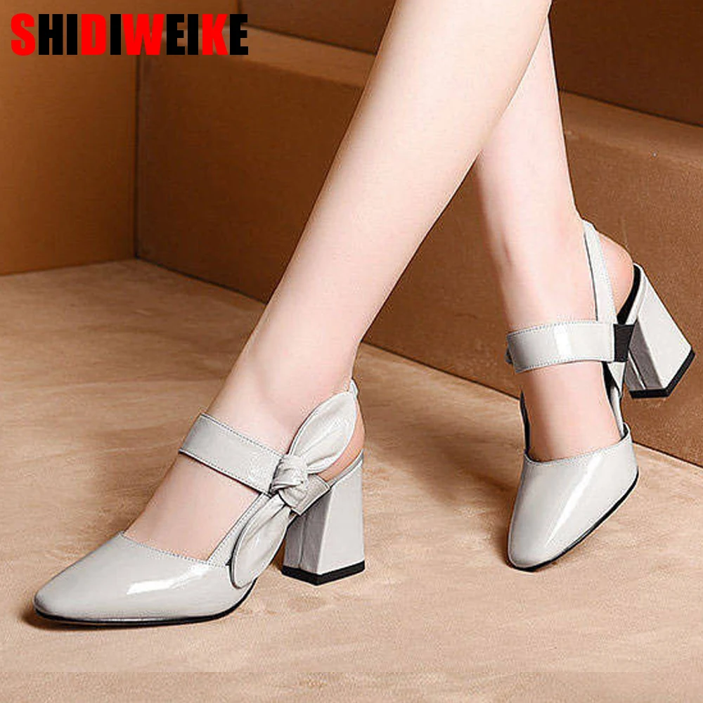 Online Moda de punta cuadrada gruesa de tacón alto sandalias arco boca de pez sandalias femeninas gris claro verde sandalias zapatos de mujer f551